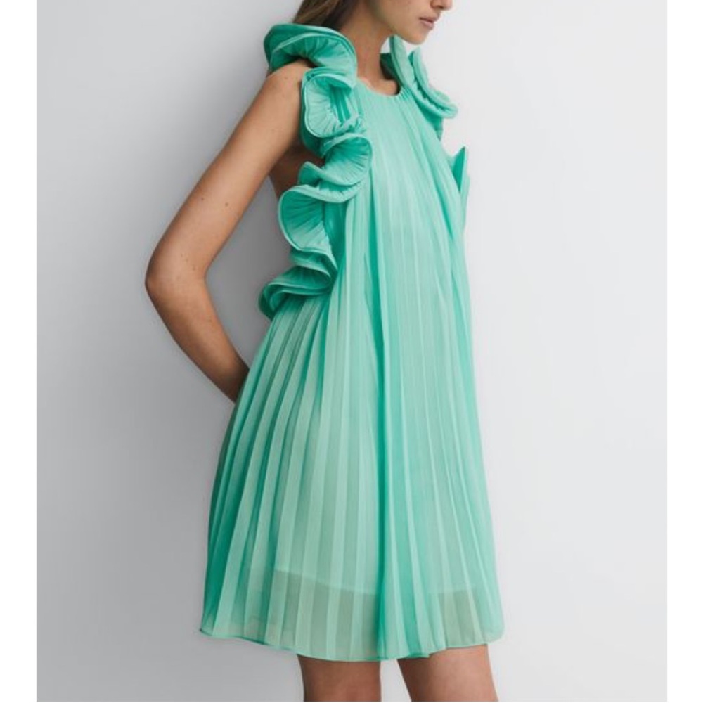 Mint Green Pleated Halter Dress